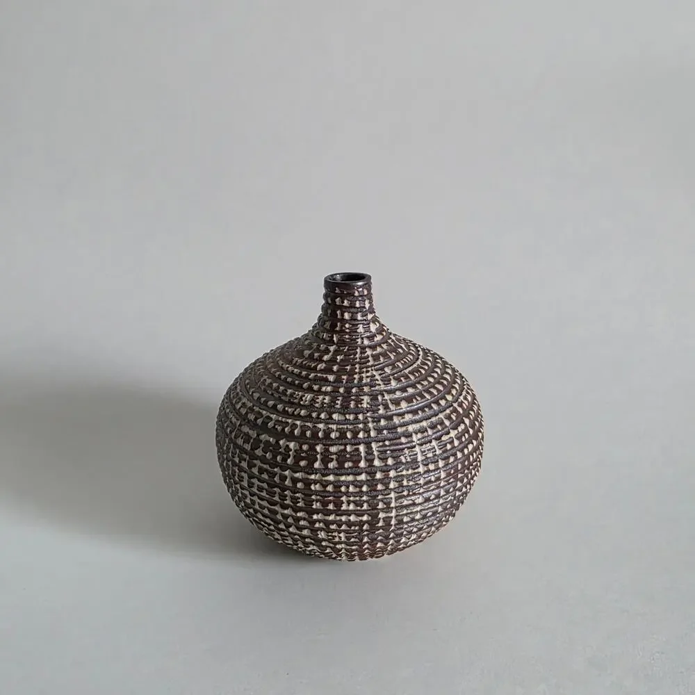 Studio Pottery Bud Vase Brown White Textured Ceramic Art Decor 3.5